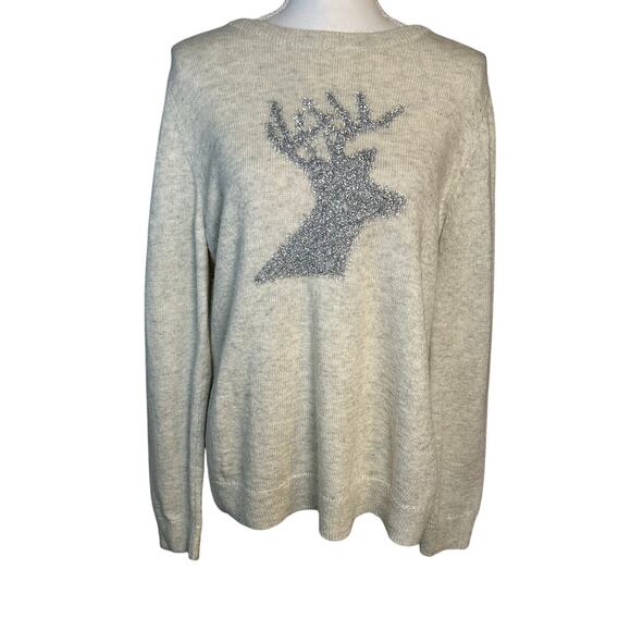 Talbots holiday metallic reindeer wool alpaca long sleeve crew sweater size XL - Picture 1 of 6